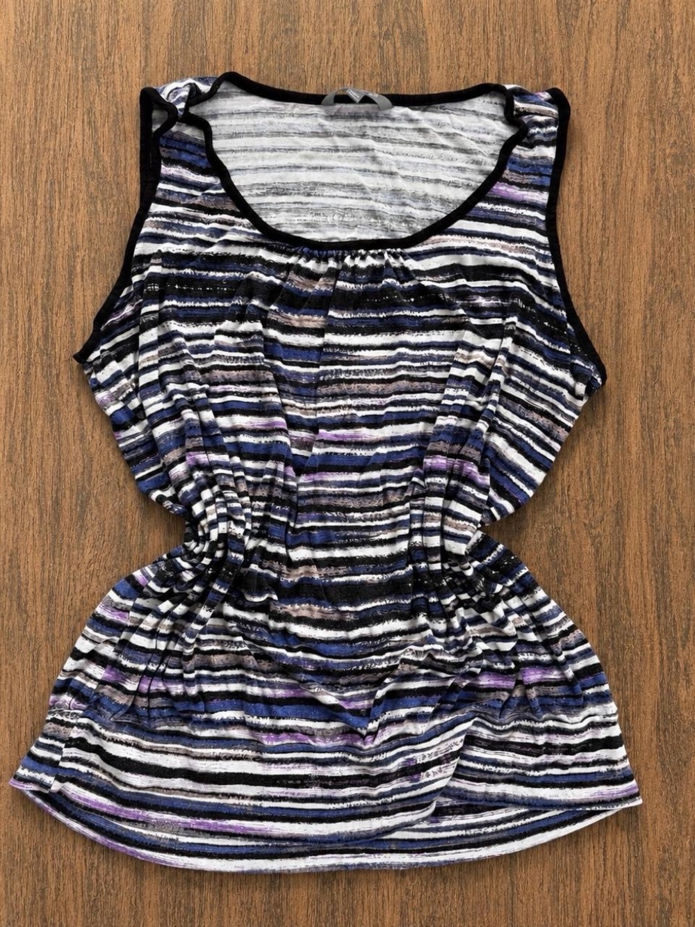 Daisy Fuentes Black White & Purple Striped Scoop Tank